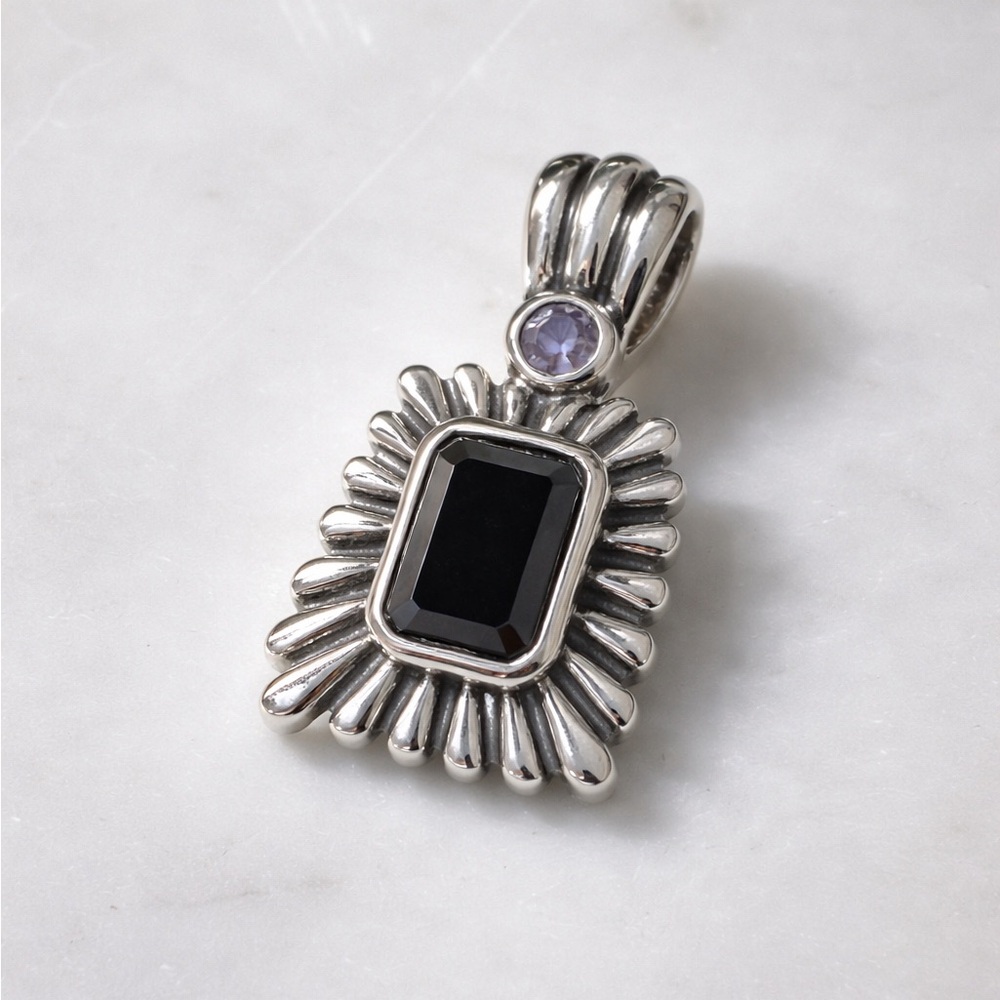 Vintage 925 Sterling Silver Thailand Pendant – Black Onyx & Amethyst – 6.82g